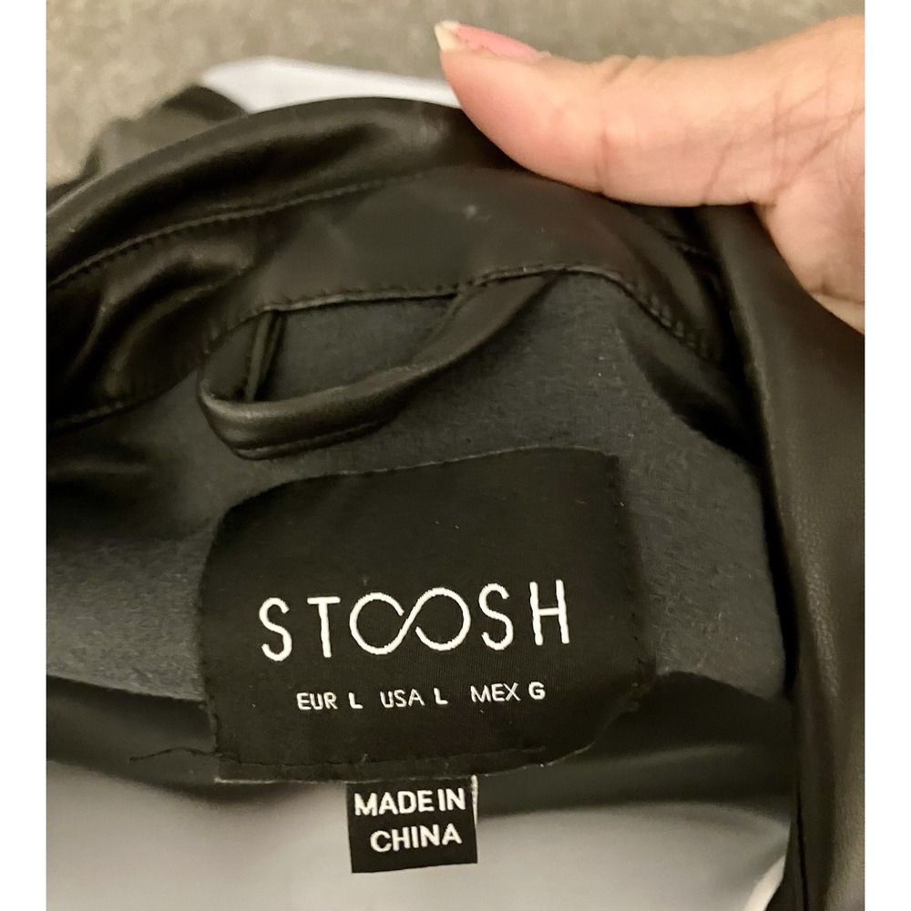 Stoosh Jacket Shirt Long‎ Women's Large Black Faux Leather Button Up Shacket - Picture 6 of 7